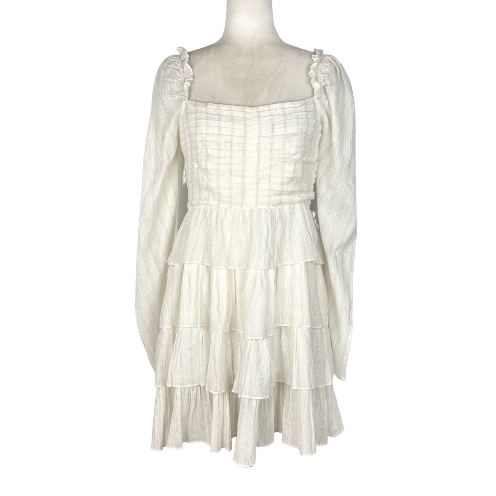 Ivory pleated tiered dress